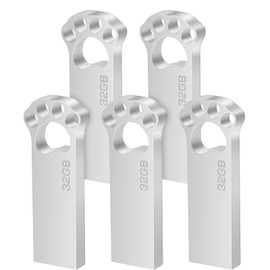 USB Stick 32 GB Pack of 5 Mini Memory Stick 32 GB USB 2.0 Flash Drive Waterproof Pen Drive 32 GB with Keyring for School Office Car PC Laptop (Silver)