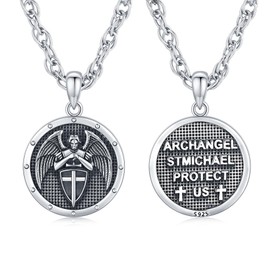 TRISHULA Archangel Michael Saint Christopher Necklace 925 Sterling Silver Amulet Medal Pendant Religious Jewellery Gifts for Men and Women, Sterling Silver