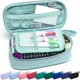 SPACEMATE Pencil Case Pouch Box Bag School Supplies Girls Boys Kids, Cute Preppy Stuff Large Big Capacity Aesthetic Pen Organizer, Back to College Stationary, Eggshell Blue, Heavy Duty Canvas, 1800ml