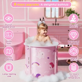 Portable Bathtub, Foldable Bathtub for Kids, Therapy Tub for Shower Stall Bathroom Fold Up Japanese Soaking Hot SPA Bath Tub, Christmas Gifts for Boys and Girls 21.65''x23.62''(Ocean World Pink)