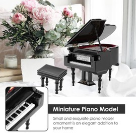 Jenngaoo Miniature Piano Model, Black Piano Musical Instrument Model Wooden with Bench and Case for Collectable Gift as Desktop Decoration