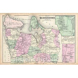 Historic Map - Beers Map of Huntington, Long Island, New York, 1873 - Vintage Wall Art - 24in x 36in