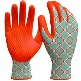 big time products llc 78237-26 Honeycomb Grip Latex Coating, Flexible Water and Dirt-Resistant Gardening Gloves, Red Geometric Pattern
