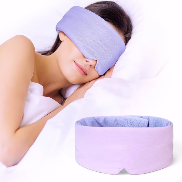 BLSSNZ Eye Mask for Sleeping,Sleep Mask Light Blocking for Side Sleepers,Dual-Sided All-Season Sleep Masks for Women Man,large Eye Covers with Adjustable Velcro for Travel,Nap,Yoga (Purple)