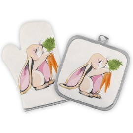 Kitchen Oven Mitts and Pot Holders Set,Pot Holders for Kitchen,Oven Mitt,Spring Cute Bunny Rabbit Print Oven Gloves and Pot Holders, Oven Gloves Mit Hot Pads for Kitchen Cooking Baking. Easter Gifts