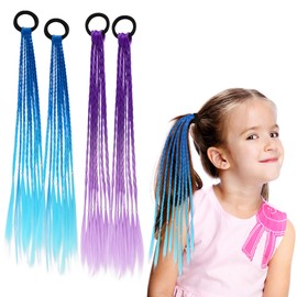 Dalababa 4 Pcs Hair Extensions for Braiding, Rainbow Coloured Hair Braids Accessories with Elastic Hairband for Girls Kids Birthday Party Performance