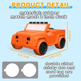 Pato de goma para jeeps con accesorios de coche (coche naranja + tarjeta + banda de goma), decoración vibrante de tablero de instrumentos, juego de oc
