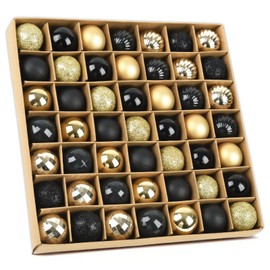 Set of 49 Christmas Baubles Black Gold 3 cm Plastic Christmas Tree Baubles Hooks Christmas Baubles Small for Christmas Tree Decorations, Christmas Decoration Baubles Pendant Mini Tree Decoration