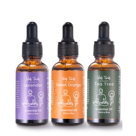 VTS Essential Oils - Lavender & Sweet Orange & Tea Tree, Premium Grade Essential Oils Set with Dropper for Diffusers, Humidifiers, Aromatherapy, Massage, Skin & Hair Care, 1 Fl Oz (Pack of 3)