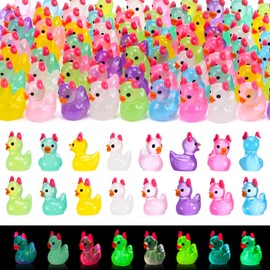 GGSTDDUP 80 Pack Luminous Mini Resin Horned Ducks, Multicolor Tiny Horned Ducks Bulk Glow in The Dark, Miniature Ducks Figures for Dollhouse Fairy Garden Landscape Aquarium Decoration (8 Colors)