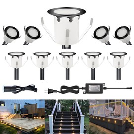 CHNXU LED Outdoor Deck Lights with Photocell, Φ1.18in Warm White 10 Pack Black, Low Voltage 12V DC IP67 Waterproof, Electric Wired Recessed Stair Step Riser Landscape Lighting for Outside Floor Yard