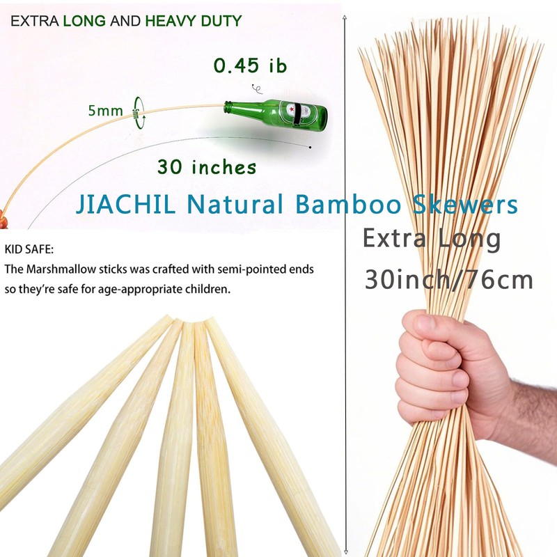 Natural Bamboo Skewers 30 Inch Extra Long 5mm Heavy Duty