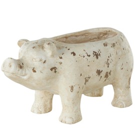 Deco 79 Magnesium Oxide Pig Indoor Outdoor Planter Small Planter Pot with Distressed Details, Planter 7" x 17" x 8", Light Brown