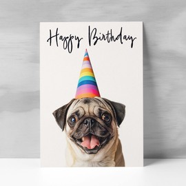 Postcard Prints - Birthday Card For Her Card For Friend Mum or Sister Birthday Card For Him Brother Dad Happy Birthday Card of Pug Dog Fun Birthday Card