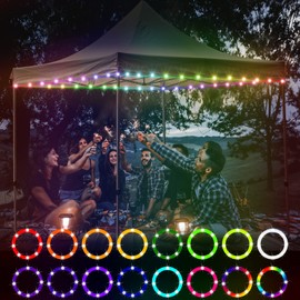 Waybelive LED Canopy and Umbrellas Rope Lights, 39.4 Ft Remote Control Rim LED Light String, 16 Color Change by Yourself, Waterproof, C Battery Powered, Bright to Display at Night Outdoors
