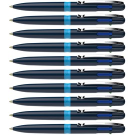 Schneider Take 4 Ballpoint Pens Multicolour (4 Colours, Refills Replaceable, Recycled Plastic) Dark Blue/Light Blue, Pack of 10