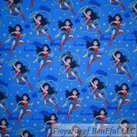 Camelot Fabrics BonEful Fabric FQ Cotton Quilt Blue Red White Wonder Woman Super Hero Girl Print