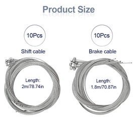 Pack of 20 Brake Cable for Bicycle, 10 Pieces Bicycle Brake Cable 1.8 m Long and 10 Pieces Bicycle Shift Cable 2 m Long, Universal Gear Cable Bowden Cable Rear, for Mountain Bike, Road Bike, Bicycle