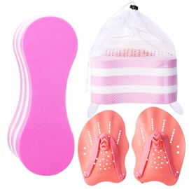 Bensbl 4 Pcs Swim Training Pull Buoy Hand Paddles Bag Set Include 1 Buoy 2 Hand Paddles 1 Bag with Adjustable Straps Swim Training Equipment Kit for Adults Pink