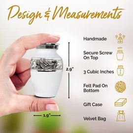 Solace Forever Small Urns for Human Ashes - Decorative Mini Memorial Urn for Women & Men - Stone White Urn for Ashes - Personal Remembrance Urn for Your Loved Ones