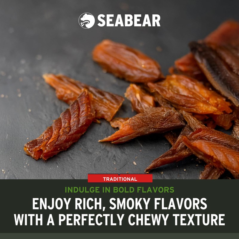 SeaBear Traditional Wild King Salmon Jerky 2-Pack Smoked Salmon Jerky,