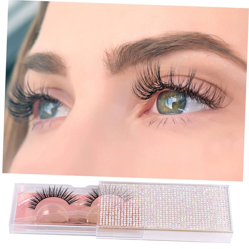 Ipetboom 2pcs Shiny Rhinestone False Eyelash Storage Case Convenient Eyelash