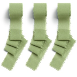 CHUQING Ribbon Eucalyptus Green 3 Rolls Gift Ribbon Chiffon Ribbon Fringe 38 mm x 6.3 m Silk Ribbon for Wrapping Gifts, Bouquets, Wedding Invitations