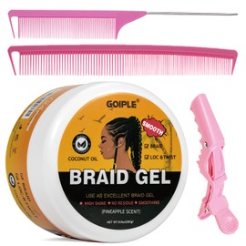 Strong Hold Braiding Gel for Twists, Locs, Edges, Cornrows - with Hair Combs for Effortless Styling - No Flake, High Shine, Smoothing, Tames Frizz Braid Gel & Edge Control 8.8 OZ