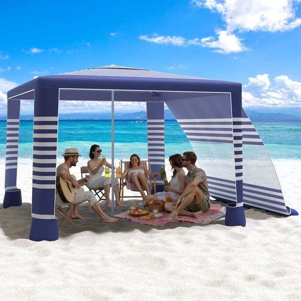 MoKo Beach Cabana, 8'×8' Large Beach Canopy with Side Wall,
