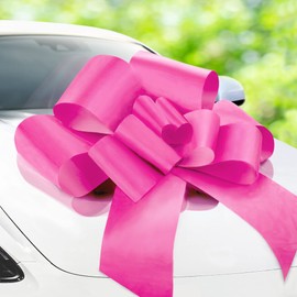 Zoe Deco - Big Car Bow - Pink, 30 Inch - Giant Car Bow w/ 2 Gold Accessory Bows for Birthday, Christmas, Wedding Reception, Surprise Party - Large Gift Wrapping for Huge Present