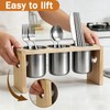 EcoDuck 3 Pack Utensil Holder, Stainless Steel Organizer with Wood