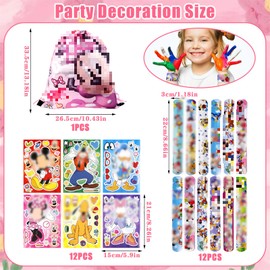 Ainvliya Mouse Party Bag Fillers for Kids Unisex, 89PC Kids' Party Favours With Party Stickers Slap Bands Drawstring Bags Badge Card Holder Lanyard Birthday Party Supplies