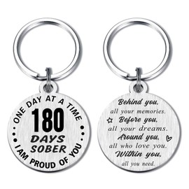 Alotozo 180 Days Sobriety Gift Addiction Recovery Keychain - 6 Months Sober Milestone Gift Key Ring - AA Gift NA Recovery Sobriety for Women Men