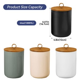 Jueison Large Ceramic Storage Jars, Modern Elegant Highly Polished Airtight Gorgeous Storage Canisters with Wooden Lid Food Storage Jar for Kitchen Spice Tea Vanilla Sugar Coffee Beans (Black)