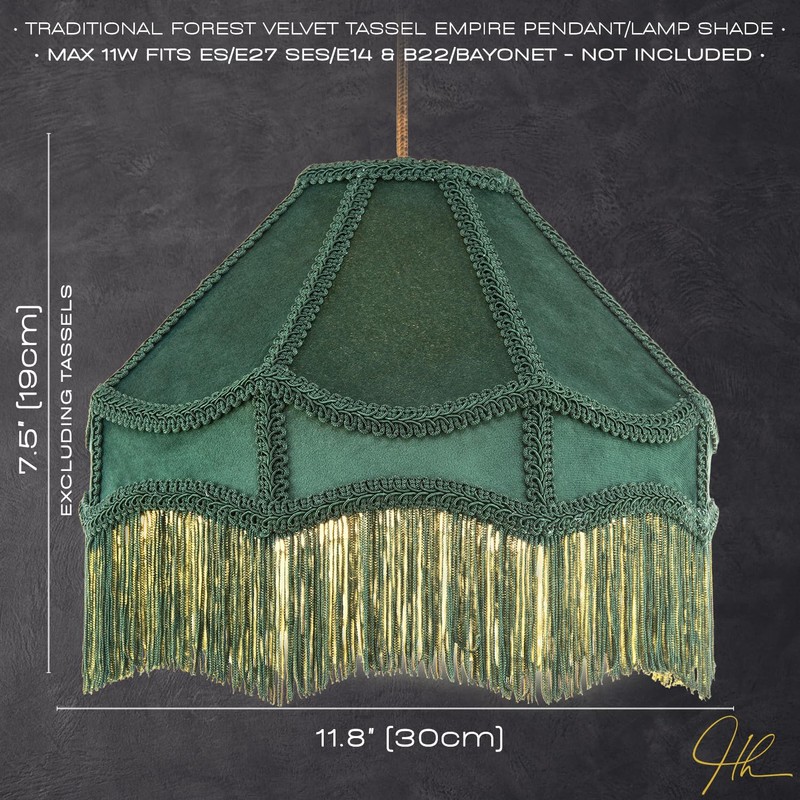 Handmade Victorian Empire Pendant Lamp Shade in Soft Forest Green