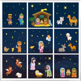 LANMANUO Christmas Window Clings Nativity Scene Window Stickers Reusable Xmas Window Decals Double-Sided Xmas Self Adhesive Window Decor for Xmas Home School Office Decoration Party Decorations