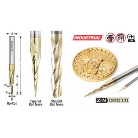 Amana Tool - 46280 CNC 2D & 3D Carving 6.2 Deg Tapered Angle Ball Tip x 1/32 Dia x 1/64