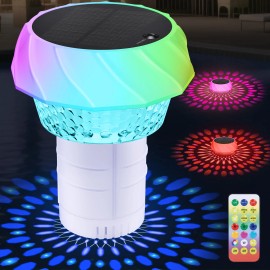 Solar-Powered Pool Chlorine Floater 7 Colorful Lights 4 Light Mode 3 Timer Adjustable 3 Inch Tablet Release Remote Controlsize: White