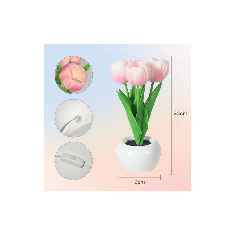 MOYAC Lámpara de Tulipanes de Mesa con 3 Flores, Luz