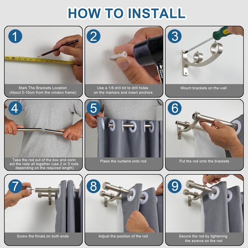 Lwiiom Double Curtain Rods with Aluminum Bouquet Brackets and End
