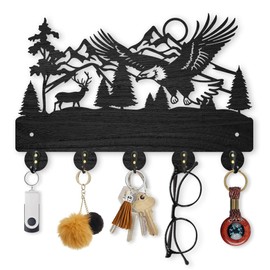 MAYJOYDIY Wooden Eagle Deer Motif Wall Mounted Hanger 30 x 20 cm Black Eagle Key Holder for Wall 5 Hooks Made of Alloy Wall Art Decor for Kitchen Bedroom Entrance Area
