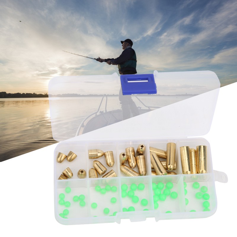 T0048 75PCS 5size Brass Weights Fishing Sinkers with 5size Plastic