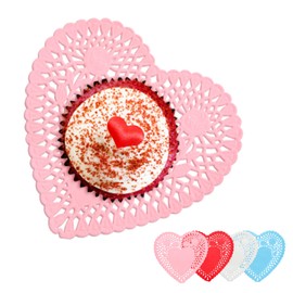 200 PCS Paper Hearts Doilies, 4 inch Heart-Shaped Cutouts Lace Doilies for Crafts, Valentines Day, Mother's Day, Wedding Decor Ornaments, Party Decorations, 50 of Each Colors Red, Pink, White, Blue