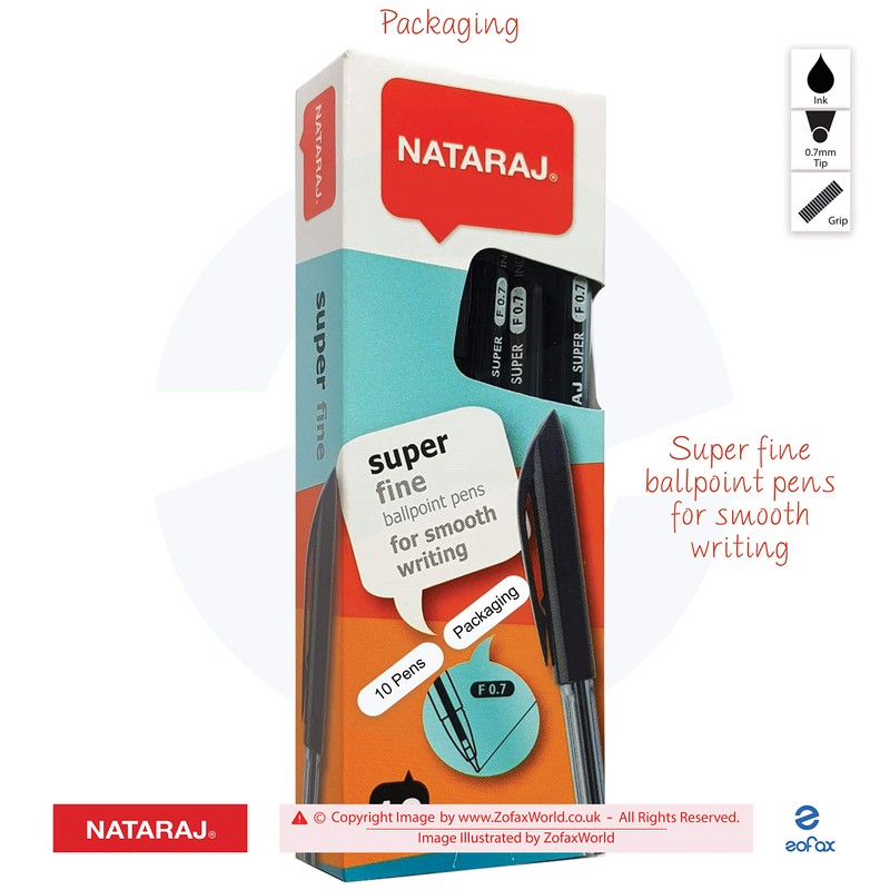 NATARAJ SuperFine Ballpoint Pens Triangular Grip Smooth Writing (10 x