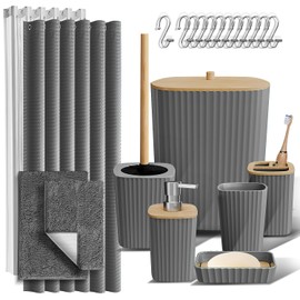 Clara Clark Bathroom Accessories Set - Grey Bathroom Set, Bathroom Sets with Shower Curtain and Rugs, 22PC Shower Curtain Set with Bathroom Trash Can