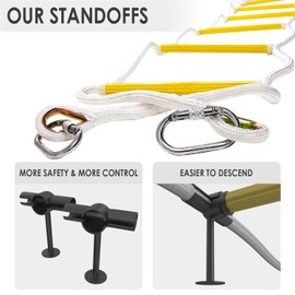 Safety Ladder 32 ft Flame Resistant - Innovative Solution Ladder with Stand-Off Stabilizers, Safety Cord & Belt - Reusable - Weight Capacity up to 2000 Pounds