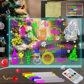 Fanrui Acrylic Dry Erase Board with Light, 7 Colors Clear Desktop Note Memo Board with Remote & Timer, Dimmable 11.8 X 7.9” Rewritable Night Light Creative Lighted Message Board for Home Study Work