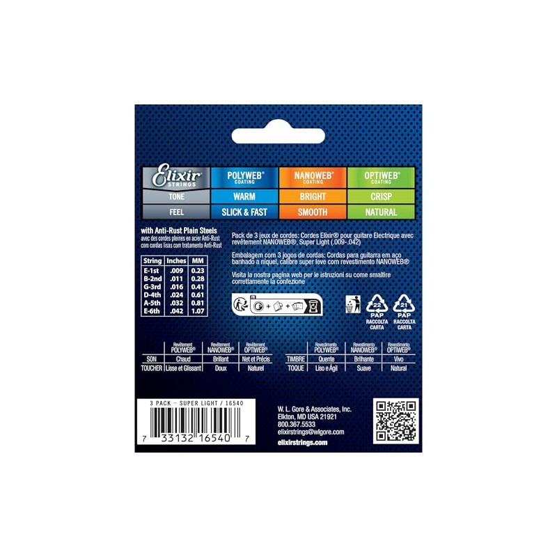 Elixir® Strings 16540 - Cuerdas para guitarra eléctrica con revestimiento