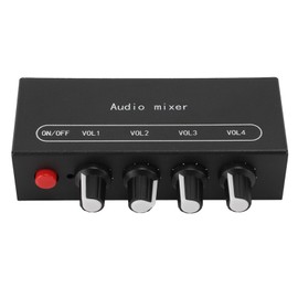 Microphone Mixer, 4 Channel Stereo Line Mixer Independent Control 1/8 Inch Input Output Port Super Stereo Line Sound Mixer for Instruments, Microphones, Phones, Computers