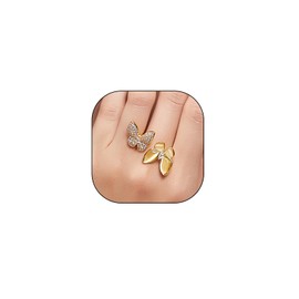 14K Gold Plated Butterfly Zircon Open Rings for Women Teen Girls,Sparkly Vintage Wrap Rhinestone Statement Adjustable Finger Ring Jewelry Accessories (Gold)